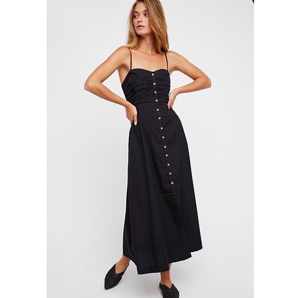 Free People Dresses & Skirts - Free People Isha Tube Midi Button Front Dress BLK